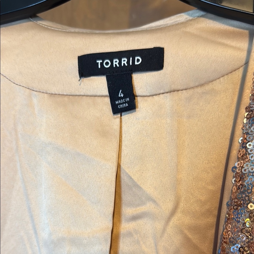 Torrid size 4 (26) Rose Gold Blazer and size 3 Tall (22-24) Pant Sequins Outfit - Picture 2 of 14